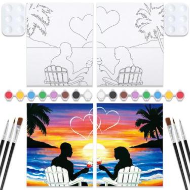 Imagem de Kit de arte e artesanato VOCHIC Sip and Paint, pacote com 2 telas de 8