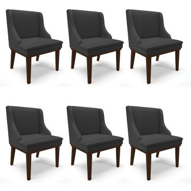 Imagem de Kit 06 Cadeiras De Jantar Corino Preto Base Madeira