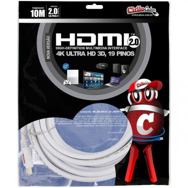 Imagem de Cabo HDMI 2.0 4K Ultra HD 3D, Branco - 10 Metros