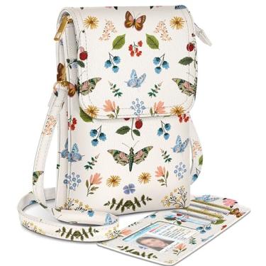 Imagem de Miss Adola Bolsa transversal para celular feminina - linda carteira de celular de couro para meninas e mulheres com compartimento para cartão e ombro ajustável, flor de borboleta
