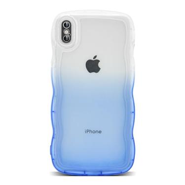 Imagem de XIQI Capa protetora para iPhone X/XS de 5,8 polegadas, linda moldura ondulada Kawaii, de silicone macio, à prova de choque, para mulheres e meninas, azul gradiente