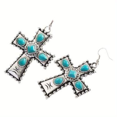 Imagem de Brincos de turquesa artesanais para mulheres, joias com pingente leve, ideia de presente Boho