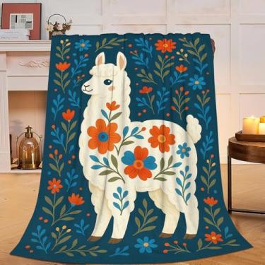 Imagem de Cobertor de alpaca floral boho alpaca lhama cobertor macio aconchegante lã felpuda coisas quentes roupa de cama berçário cobertor mexicano presentes para meninos meninas crianças adultos homens