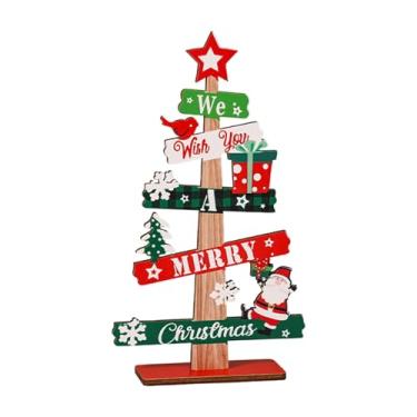 Imagem de Sclmgo Árvore de Natal de Madeira, Pequena Árvore de Natal Decorativa, Enfeite de Mesa com Placa Decorativa de Natal para Quarto E Lareira, Estilo a