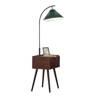 Imagem de Luminária de chão Mesa de cabeceira LED quadrada inteligente com estação carregamento sem fio e porta USB, mesa pequena moderna 2 gavetas madeira para quarto(Brown)