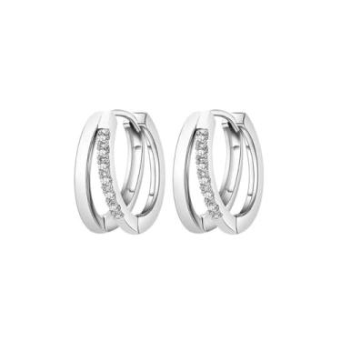 Imagem de Brincos masculinos de zircônia cúbica de argola de prata na moda, elegância, cartilagem delicada, acessórios de joias, presente, Medium, Metal, Sem pedra preciosa