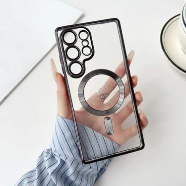 Imagem de HJZSZX Capa magnética luxuosa transparente para Samsung S25 (para Samsung S25/preto)