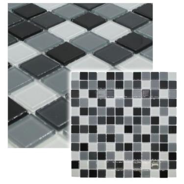 Imagem de Pastilha De Vidro Para Piscina Cozinha Banheiro Parede Mix Preta 30x30cm - La Bella Griffe
