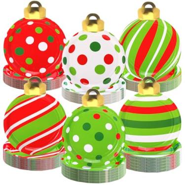 Imagem de Zhehao 120 peças de pratos de papel de Natal 17,8 cm, pratos descartáveis de Natal em forma de luz de Natal, utensílios de jantar, artigos de festa de aniversário para aperitivo de salada de sobremesa
