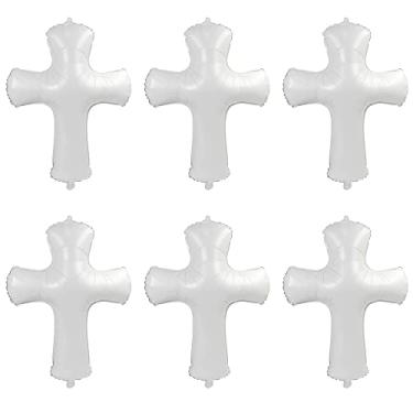 Imagem de Balão de cruz branca God Bless Batismo Decoração Happy Easter Supplies, pacote com 6 balões de cruz religiosa para aniversário, primeira comunhão, batizado, confirmação de funeral, decoração de