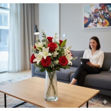 Imagem de Hauskraft Vaso Decorativo Cilíndrico de Vidro, Incolor, 20cm, 850ml, para Flores e Decoração