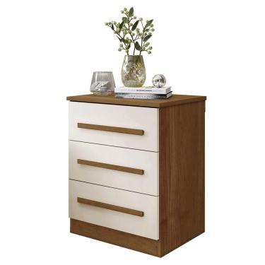 Imagem de Mesa De Cabeceira Império Quarto Com 3 Gavetas Cinamomo/off White Cinamomo/off White