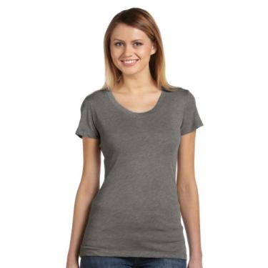 Imagem de Camiseta feminina de manga curta com gola redonda e mescla tripla da Bella Cameron - Médio - Cinza Heater