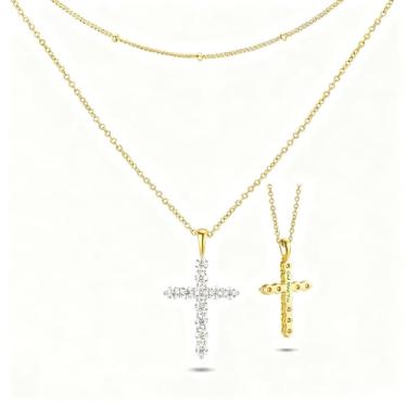 Imagem de Colar de cruz moissanite para mulheres, pingente de fé com corrente em camadas, presentes cristãos, joias de prata esterlina para sua esposa, filha, neta, mãe, avó, aniversário, Natal, Dia das Mães