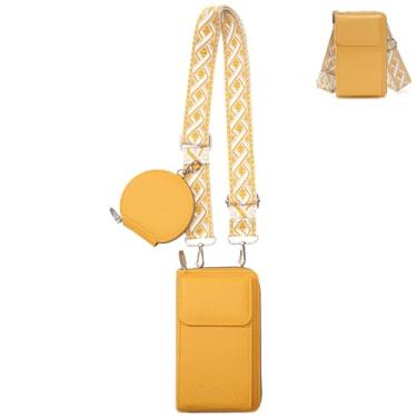 Imagem de JueiXeoy Bolsas pequenas transversais femininas modernas de couro vegano bolsa para celular bolsa carteira com porta-moedas e compartimentos para cartões, Amarelo, One Size