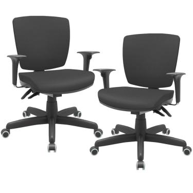 Imagem de Kit 02 Cadeiras De Escritório Executiva Office Giratória Preto Baixa Flexi P03 Vinil Preto - Lyam