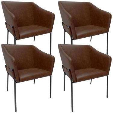 Imagem de Kit 4 Cadeiras Para Sala De Jantar Estar Living Olívia L02 Couríssimo Marrom - Lyam Decor
