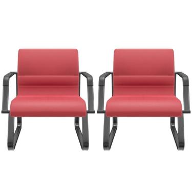 Imagem de Kit 02 Cadeiras De Escritório Recepção Fixa Pés Preto Lev P03 Vinil Vermelho - Lyam Decor