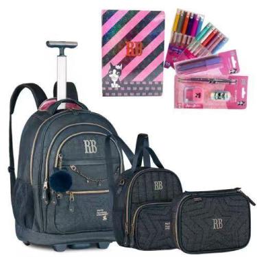 Imagem de Super Kit Rebecca Bonbon Denim Jeans Vintage Mochila Carro+Estojo Box+