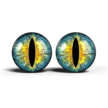 Imagem de Olhos realistas de artesanato de vidro de 2,5 cm, design de íris vertical de gato animal, conjunto de 2 peças, globos oculares de cabochão abobadados, arte, taxidermia e suprimentos para fabricação de