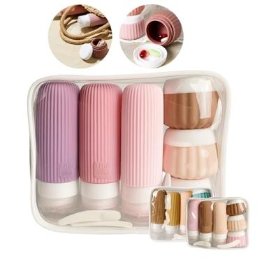 Imagem de Kit Viagem 6 Frasco Pote Silicone Luxo Porta Shampoo e Cosmético - 3x 90ml 3x 30ml - ALVATEC ATC® (Rosa e Marrom)