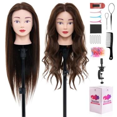 Imagem de Cabeça de manequim de 71 cm com 80% cabelo humano, cabeça de boneca manequim cosmetologia para penteado, cabeça de trança de prática de treinamento com grampo de mesa, conjunto de penteados DIY #4