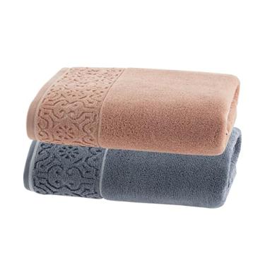 Imagem de Jogo de Toalhas Ele/Ela Super Soft Arabesco Zero Twist 2Pçs – Banhão 80x150cm 500g/m² – Toque Macio, Alta Absorção e Design Sofisticado – Altihaus (Azul/Rosa)