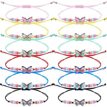 Imagem de 6/12 pulseiras borboleta amizade corda trançada ajustável colorida para mulheres, Adjustable, Nylon, Sem Pedra Preciosa