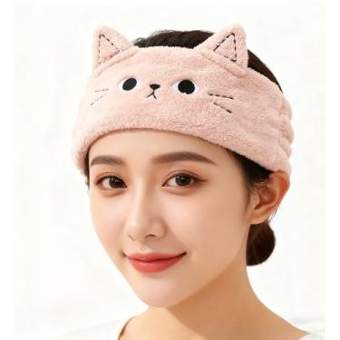 Imagem de Faixa de cabelo feminina para lavagem facial, faixa de cabelo de spa para mulheres, faixa de cabelo elástica para chuveiro, maquiagem para cuidados com a pele, rosa claro