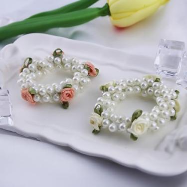 Imagem de 2 peças de tiara feminina com flor de pérola, acessório de cabelo elegante, conjunto de elásticos confortáveis duráveis