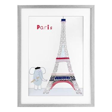 Imagem de Stupell Industries Elefante e Torre Eiffel impressão emoldurada cinza sob vidro, design por Carla Daly, 20 x 14