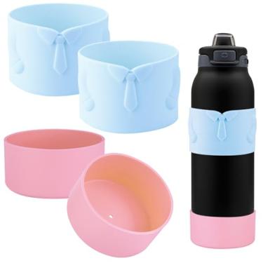 Imagem de Água de silicone para garrafa de água Ello Cooper de 946 ml, manga para copo para garrafa Ello Pop & Fill de 946 ml, proteção superior e inferior capa protetora antiderrapante (azul claro/rosa claro