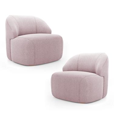 Imagem de Kit 02 Poltronas Decorativas Kaya Orgânica Bouclê Rosê - Abmaza