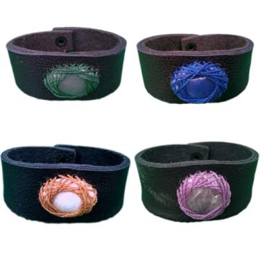 Imagem de Pulseira de Couro com Pedra Natural, Artesanal, Feito à mão (Sodalita, 13)