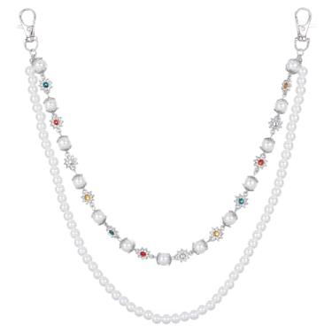 Imagem de GORGECRAFT 1 caixa de calças de pérola em camadas carteira corrente requintada flor pérola jeans bolso corrente liga prata camada dupla vintage gótico punk hip hop presente para mulheres homens joias