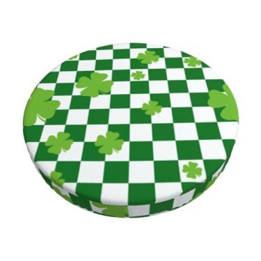 Imagem de Yakelo Capa de banco redonda de trevo de quatro folhas e tabuleiro de xadrez com almofada de assento de banco de barra elástica macia 33 cm
