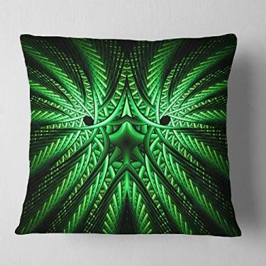 Imagem de Designart Flor fractal verde brilhante em preto abstrato sala de estar, sofá, enchimento de almofada + capa de almofada impressa em ambos os lados 66 x 66 cm