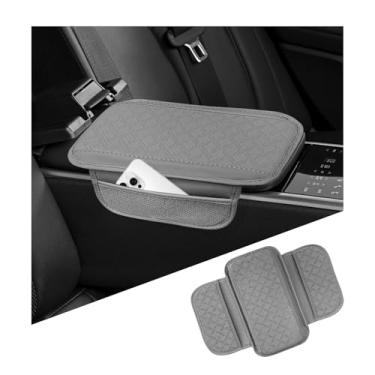 Imagem de NYTKL Capa de console central de carro, almofada de espuma de descanso de braço automotivo de 31 x 18 cm com 2 sacos de armazenamento, caixa protetora de couro de microfibra impermeável para a maioria