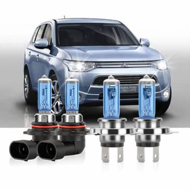 Imagem de KINGSOFE Lâmpadas de halogêneo 9005 H7 Combo para Mitsubishi Outlander 2014-2020, 6000K 100W lâmpada de carro de feixe alto/baixo Plug and Play, pacote com 4
