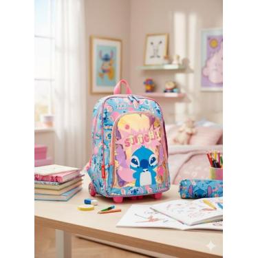 Imagem de Mochila Escolar Puket Com Rodinha Lilo E Stitch Azul Ceu Coleção 2026