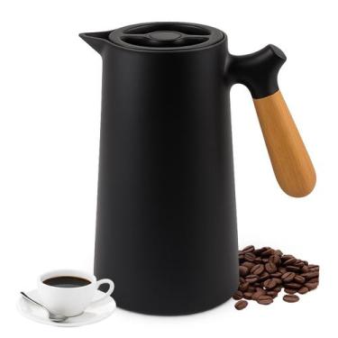 Imagem de Garrafa Térmica Café 1 Litro Cabo Madeira C/ Botão Nórdica - Yab, Pret