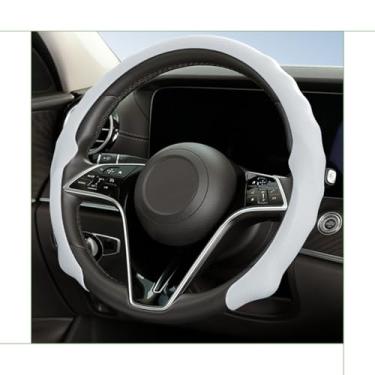 Imagem de Sandfren Capa de volante de carro, couro napa de 38 cm, antiderrapante e protetor de volante de veículo 5D ultrafino, acessórios internos automotivos respiráveis, ajuste universal (branco)