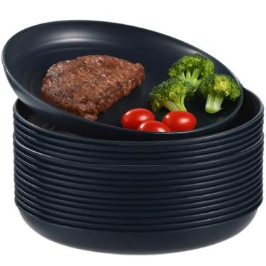 Imagem de OMISTAR Conjunto de louça reutilizável de palha de trigo com 16 peças, pratos inquebráveis de 24 cm. Seguro para micro-ondas e lava-louças, ideal para acampamento na cozinha em azul escuro.