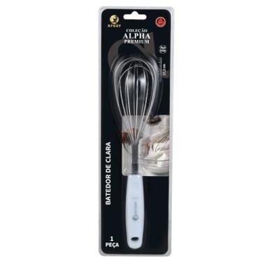 Imagem de Batedor Manual de Claras Fouet em Aço Inox, Cabo Branco Anatômico, 27,5cm, Utensílio de Cozinha Profissional para Claras, Cremes e Massas