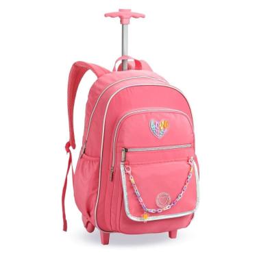 Imagem de Mochila Escolar com Rodas 4 Divisórias Chaveiro Resistente Tendência Kawaii Juvenil Volta as Aulas
