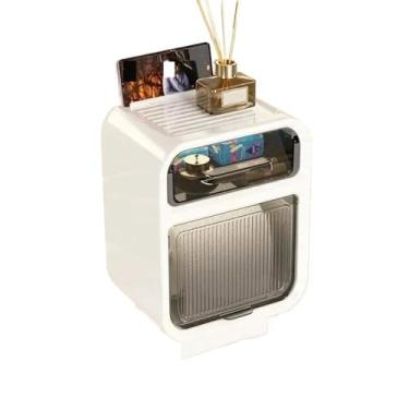 Imagem de Porta-lenços de papel higiênico doméstico, caixa de papel higiênico sem perfuração, suporte para pendurar na parede, suporte de caixa de lenços (branco)