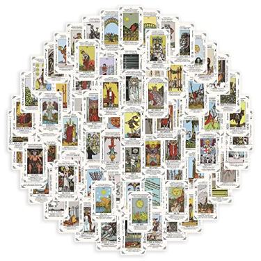 Imagem de Adesivos de mini tarô 176 peças, 2 conjuntos de cartas de tarô DIY para iniciantes com significados neles, adesivo de vinil à prova d'água para laptop, garrafa de água, computador, skate, bagagem,