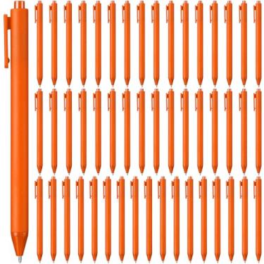 Imagem de 50 canetas esferográficas retráteis a granel 1,0 mm, ponta média, tinta preta, canetas fofas, material escolar para professores, estudantes, funcionários, chá de panela, chá de bebê (laranja)