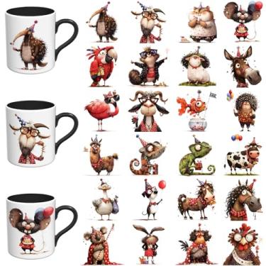 Imagem de Elewins Adesivos UV DTF - 24 folhas de copo UV DTF para canecas de café de vidro, decalques DIY para copos, esfregar à prova d'água em transferências para artesanato (animais engraçados de aniversário