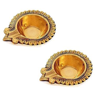 Imagem de Lâmpada de óleo indiana Kuber Diwali Diya de bronze virgem 100% puro - design dourado gravado 7,1 cm. Suporte de luz de chá/decoração de Natal. Lâmpada de óleo tradicional. (2)